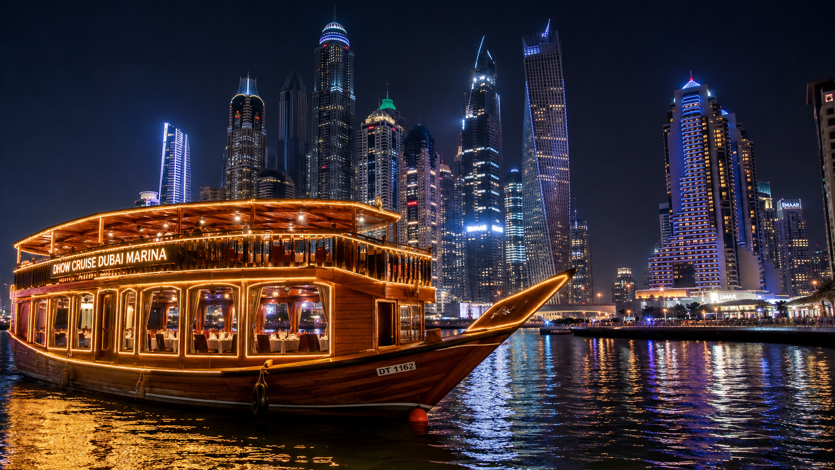 Dubai Marina dhow cruise at night